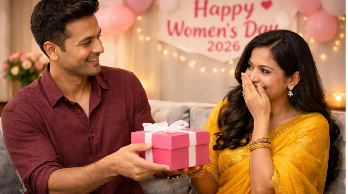 A man gifting to a woman on women's day 2026
