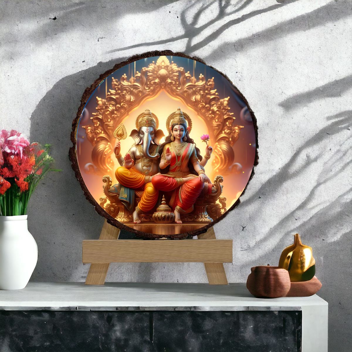 Sacred Blessings Ganesh Laxmi Wooden Decor