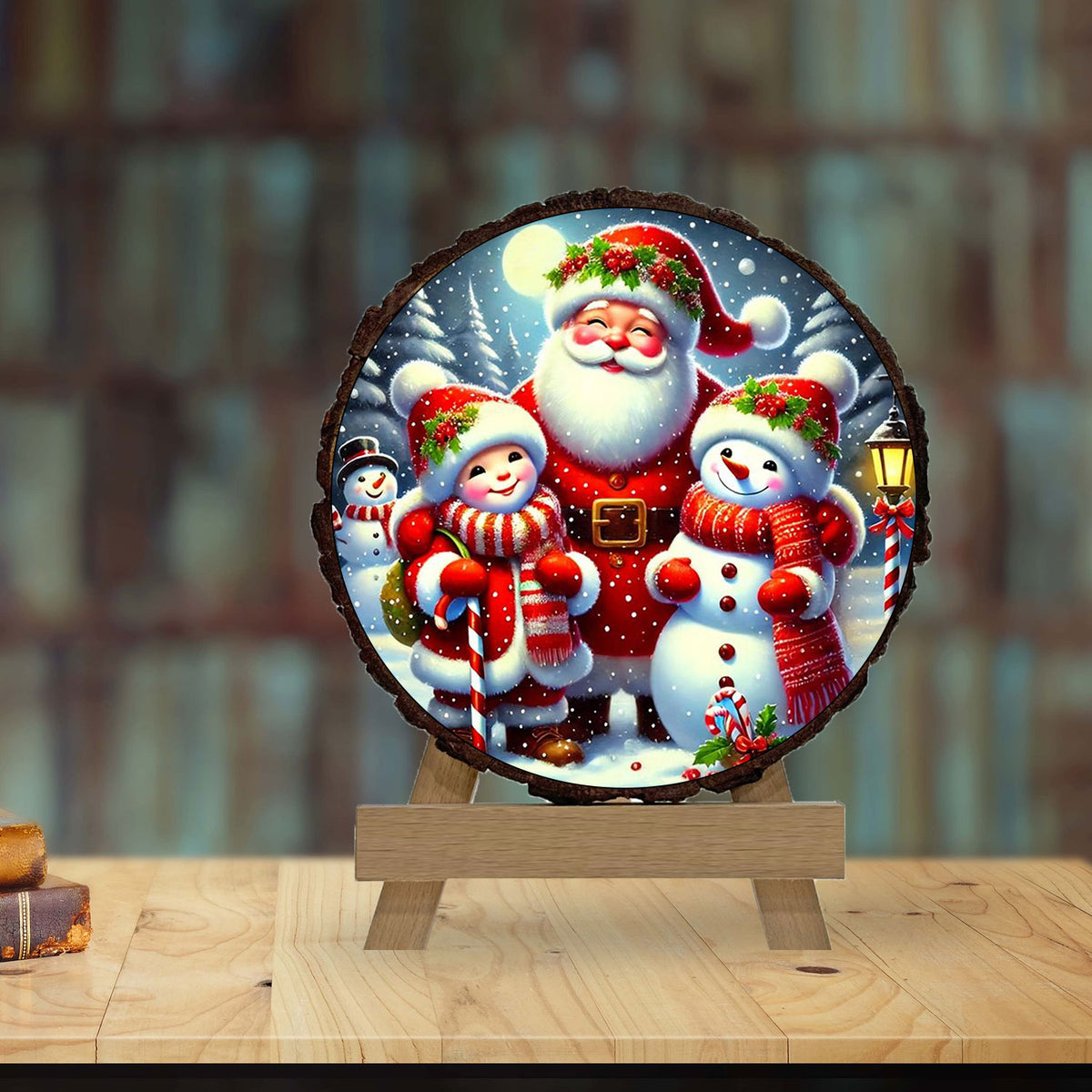 Enchanting Christmas Magic on a Rustic Wooden Slice