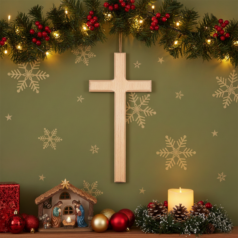 Handcrafted Wooden Cross for Wall - Holy Cross for Prayer Room, Church & Christmas Decoration