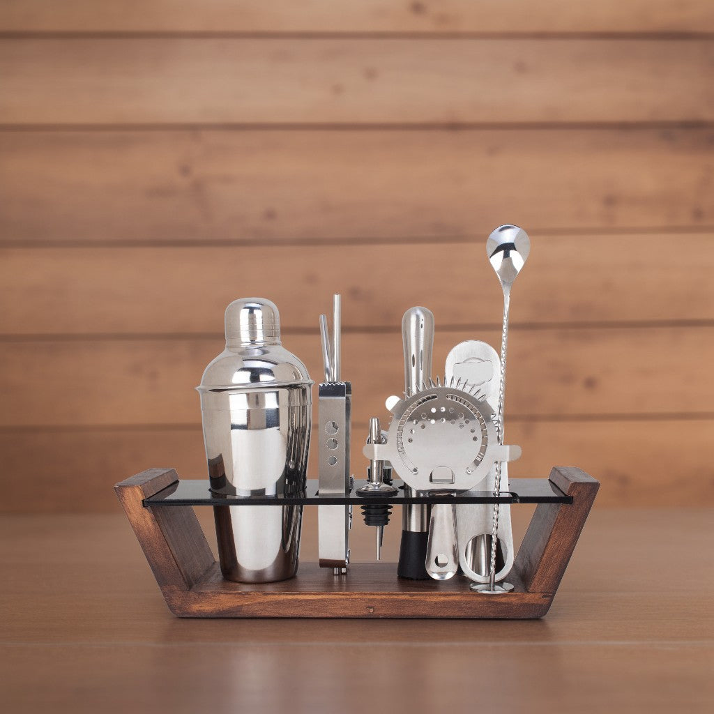 Wooden Charm Deluxe 13-Piece Bar Set for Stylish Entertaining