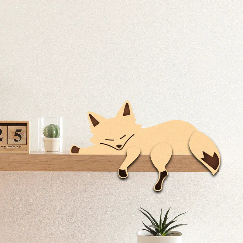 wooden sleeping fox décor handcrafted animal showpiece for shelf and desk — Zingy Gifts