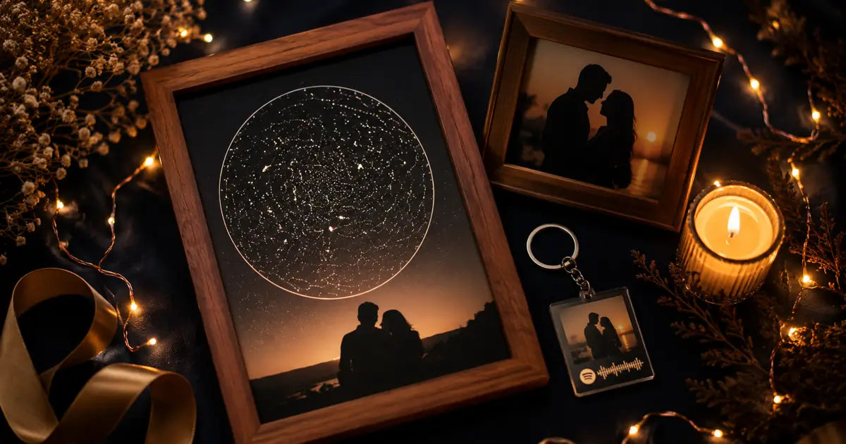 Best anniversary gifts for couples India 2026 — personalised star map, Spotify keychain and unique gift ideas