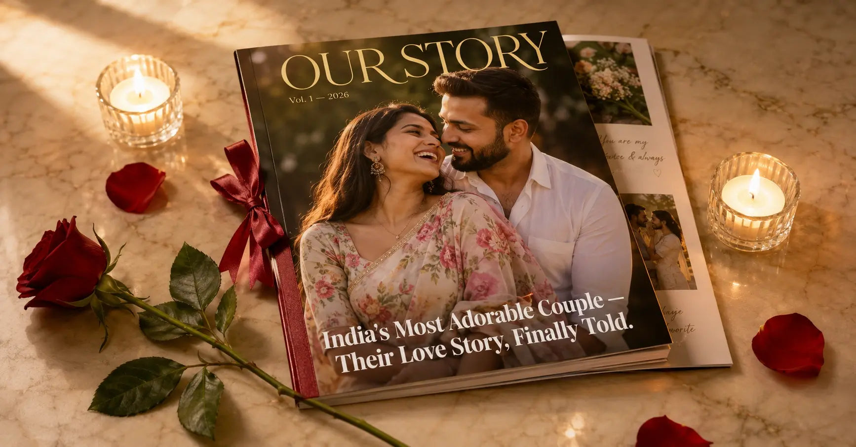 Couple magazine gift India 2026 — personalised glossy magazine with couple's photos, love story and names — romantic gift for anniversary and Valentine's Day — ZingyGifts