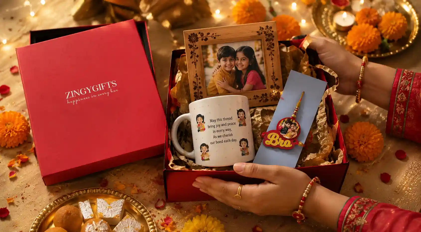 Top 10 rakhi gifts for sister personalised Raksha Bandhan 2026 gift box with mug and photo frame