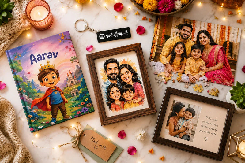 buy personalized gifts online India — ZingyGifts unique personalized gift collection including custom story books caricatures Spotify keychains and photo frames