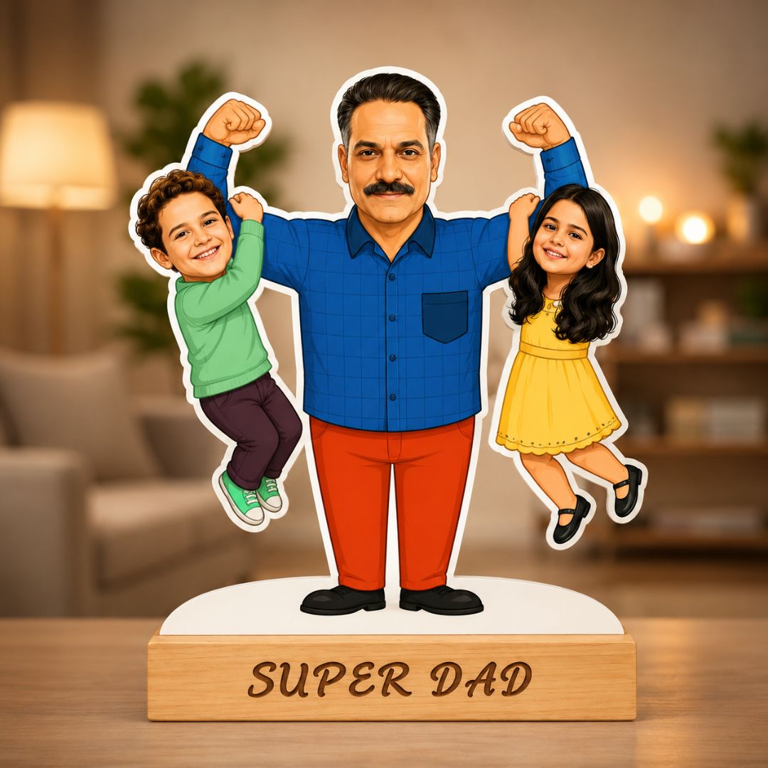 Personalised Caricature Gift for Dad India — Custom Super Dad & Kids Standee