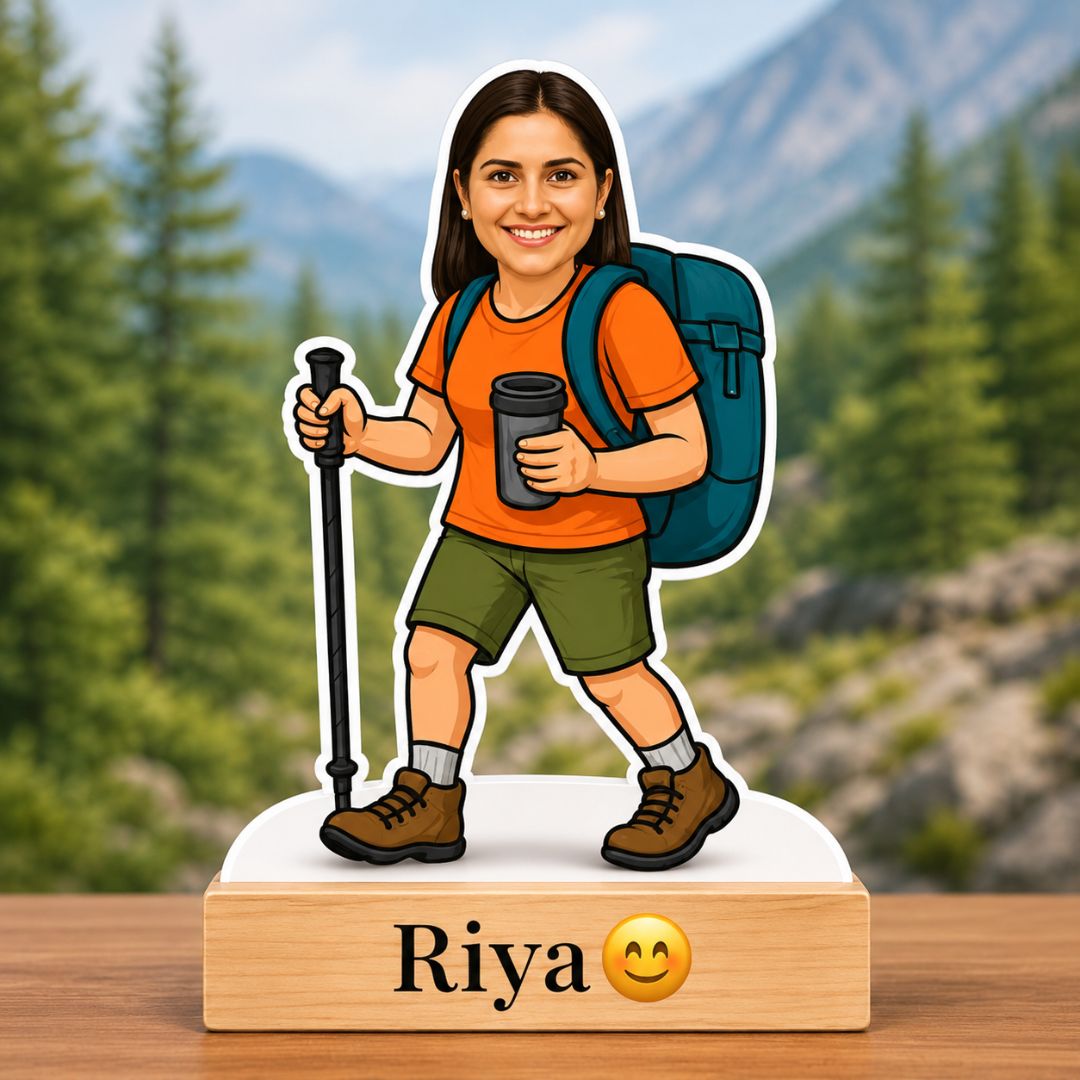 Personalised Female Travel Caricature Gift — For the Girl Whose Happy Place Has an Altitude