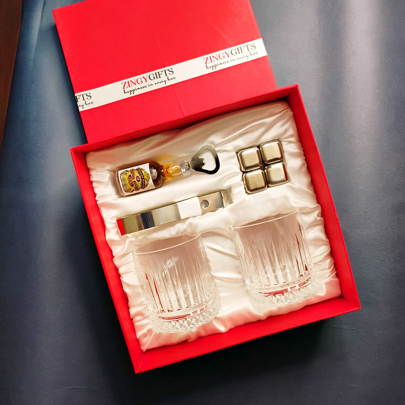 The Perfect Pair Deluxe Barware Set with Glasses, Bottle Opener, Tong & Ice Cubes