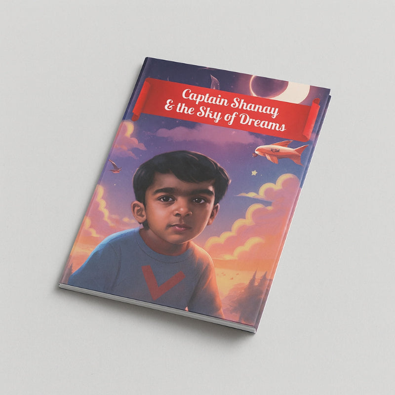 Book cover of 'Captain Shanay & the Sky of Dreams' with a child's face and space-themed design.