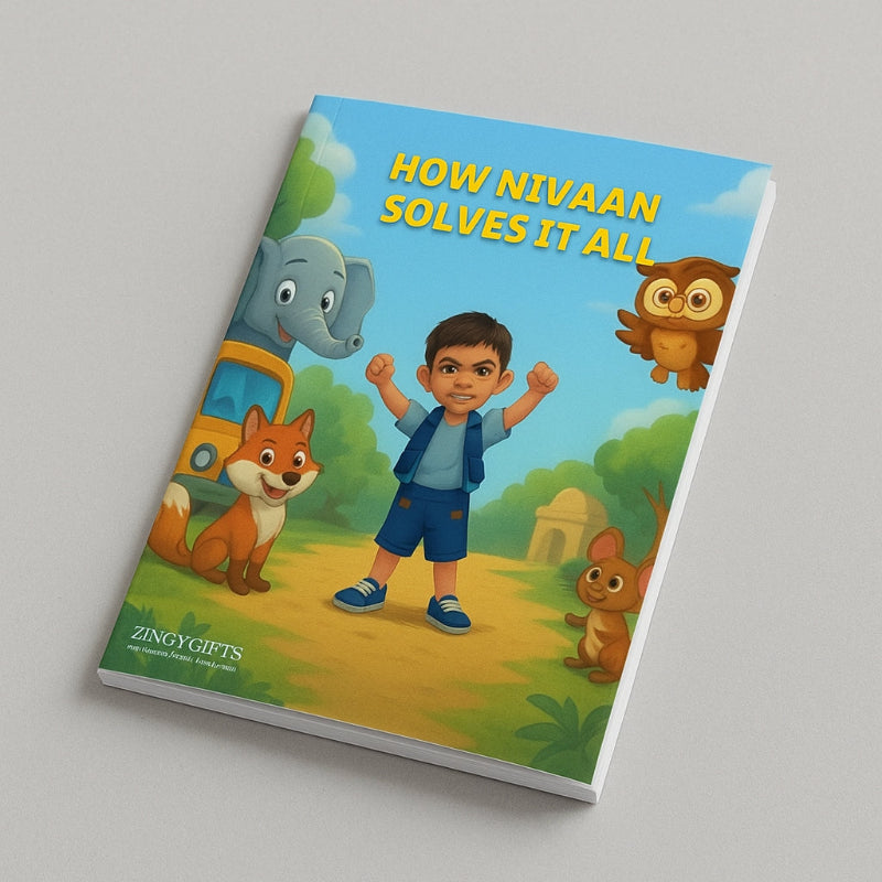 Children's book cover with cartoon characters and text on a gray background