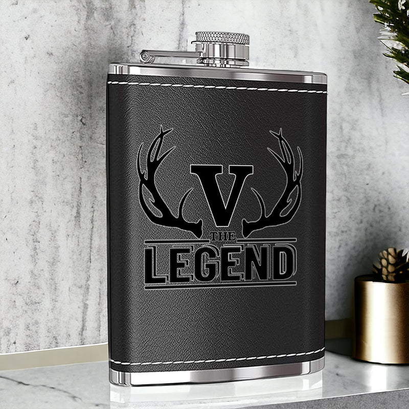 Bespoke Premium Black Leather Hip Flask For Legend