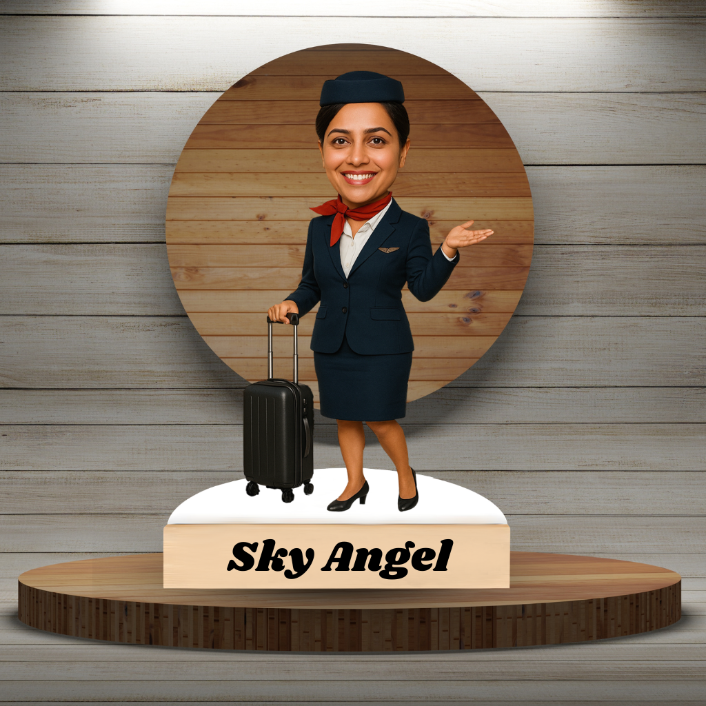 Personalized Air Hostess Caricature – Perfect Gift for Cabin Crew