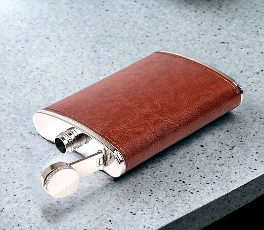 Tan Leather Hip Flask with Name Customization