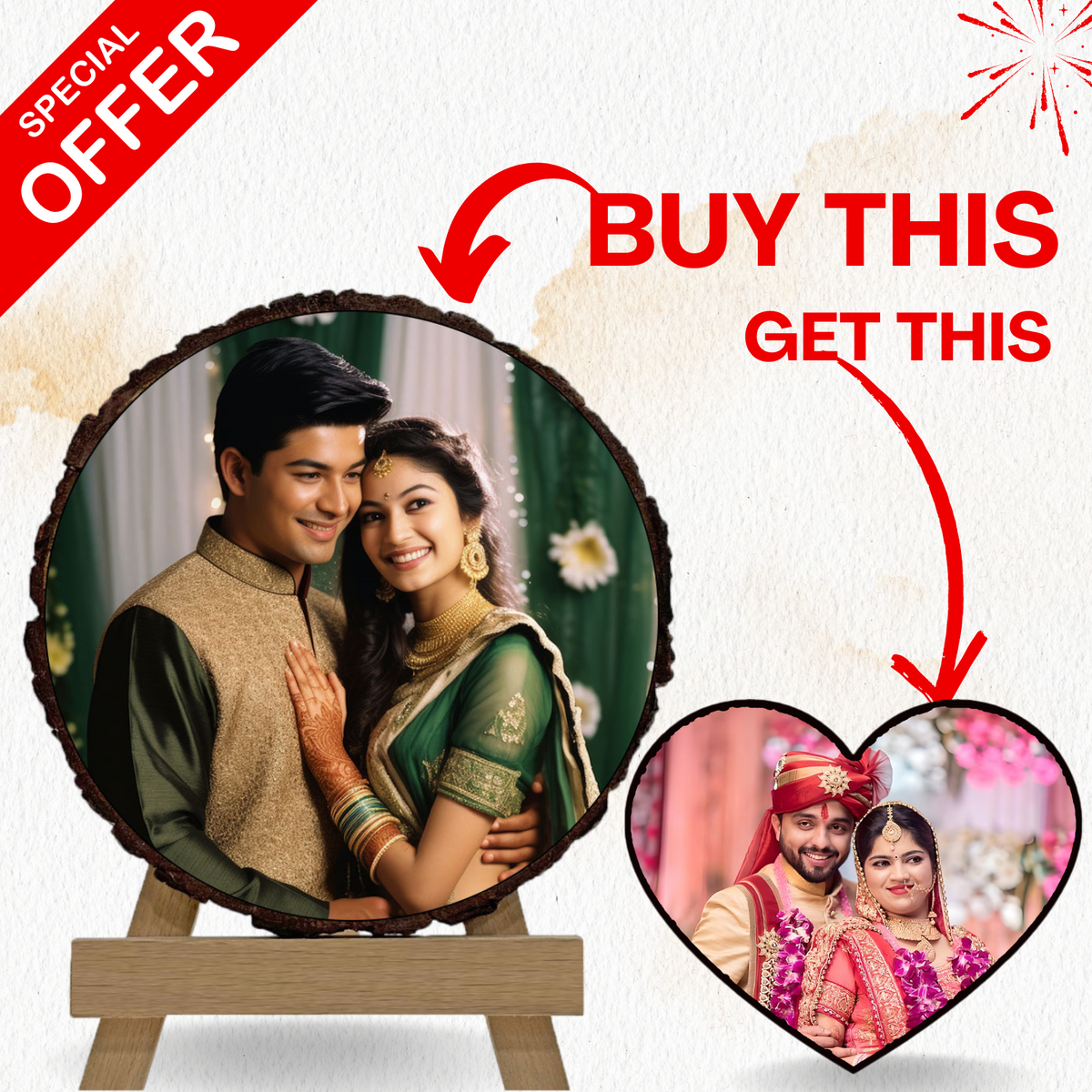 Special Deal Couple Wooden Slice + FREE Heart-Shaped Magnet