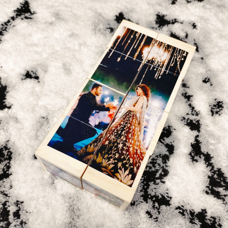 Framed photograph of a couple on a snowy surface