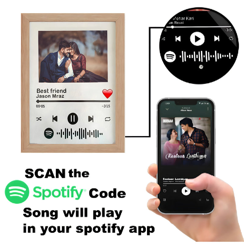Spotify code frame with smartphone and music player interface
