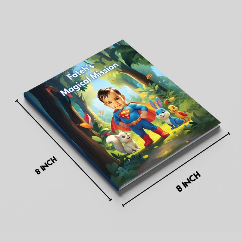 Children's book titled 'Father's Magical Mission' with cartoon characters on a gray background