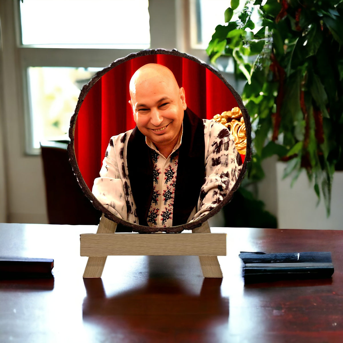 Guruji Photo Frame on Natural Wood