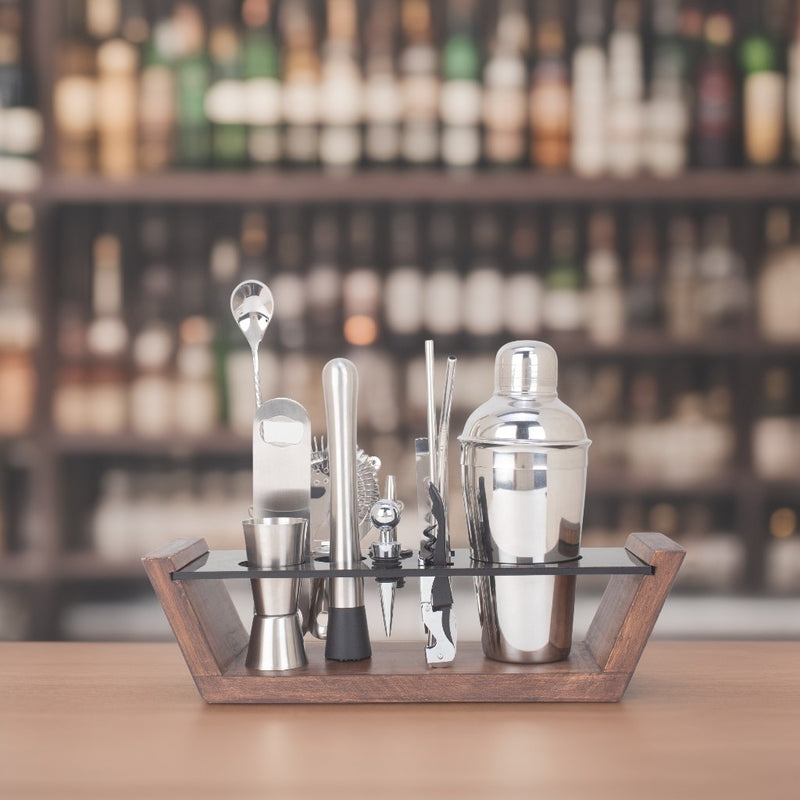 Wooden Charm Deluxe 13-Piece Bar Set for Stylish Entertaining