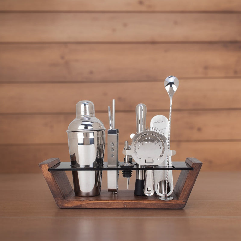 Wooden Charm Deluxe 13-Piece Bar Set for Stylish Entertaining