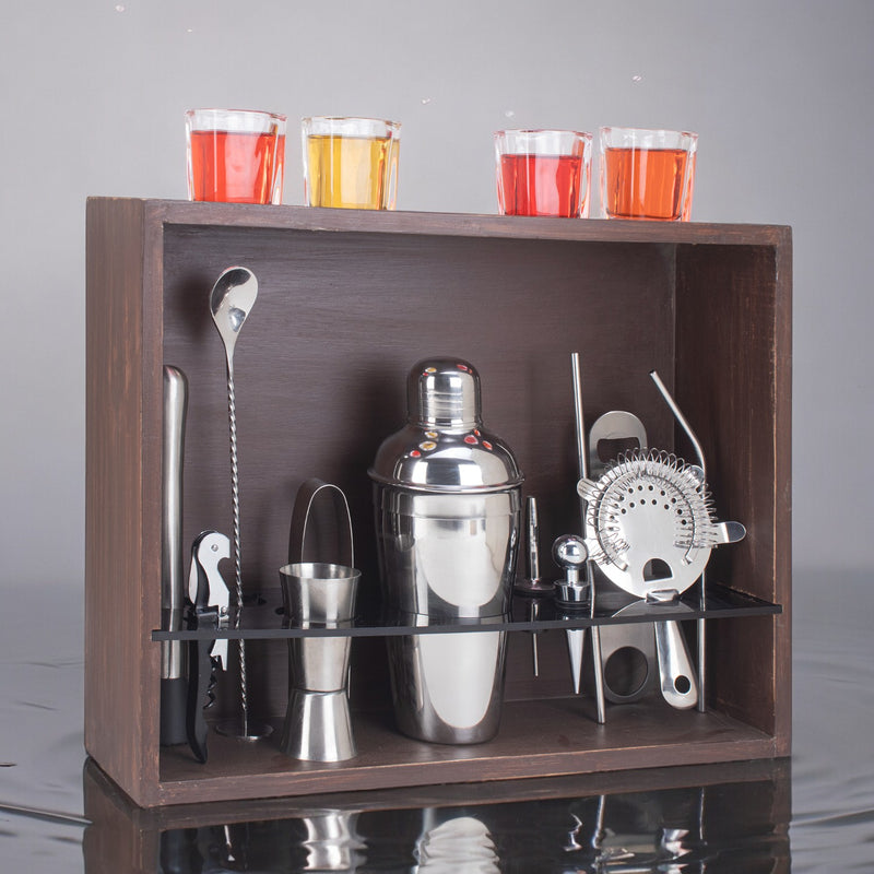 Ultimate 17-Piece Home Bar Kit Featuring Military Grey Wall Stand
