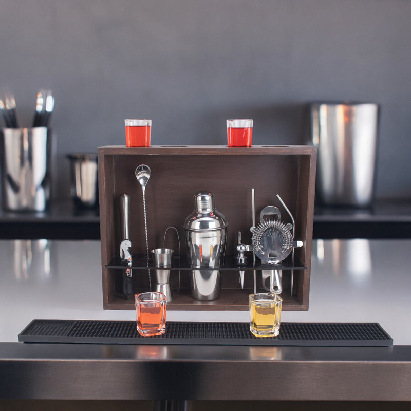 Ultimate 17-Piece Home Bar Kit Featuring Military Grey Wall Stand