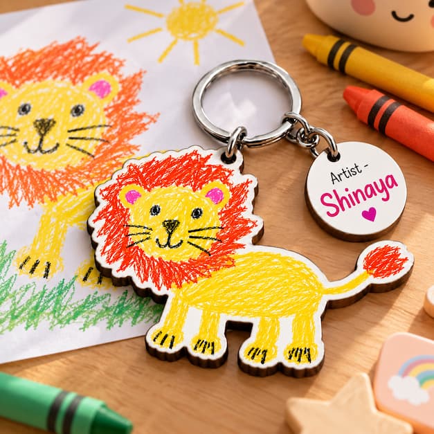 Customized Children's Drawing Keychain — Personalised Name Keychain Gift Made From Your Child's Real Artwork