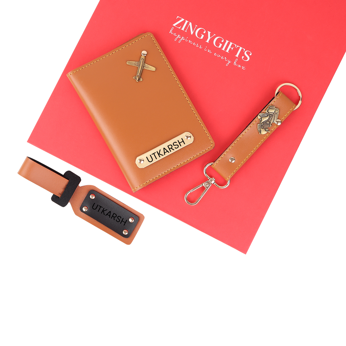 Unique Custom Travel Hamper Kit with Passport Holder, Custom Keychain, and Bag Tag