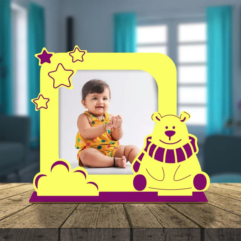 Baby shower gift photo frame teddy bear yellow MDF india.