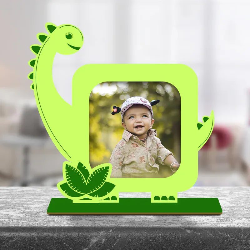 Dino Baby Photo Frame Bright Green MDF Wood Personalised Zingy Gifts.
