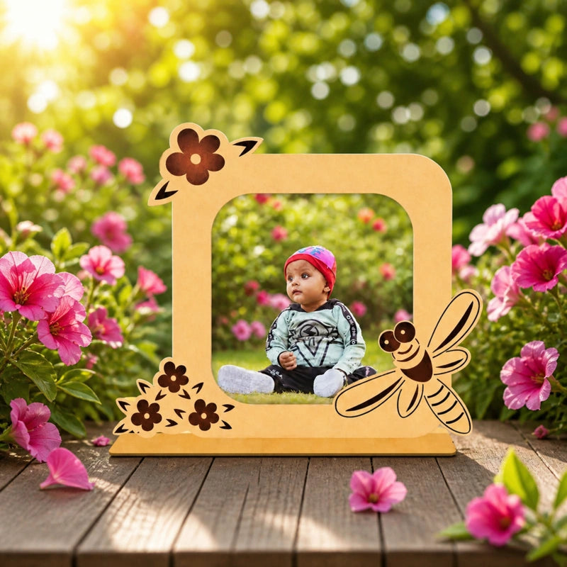 Newborn Baby Gift Photo Frame Wooden Floral Design India.