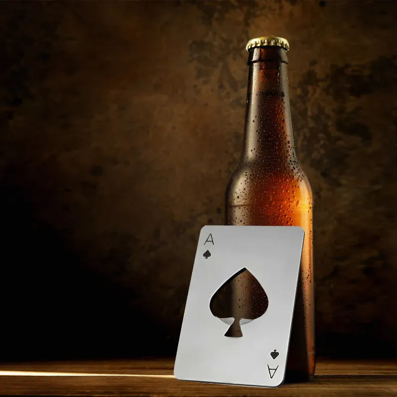 Beer bottle opener with a playing cardAce of Spades
