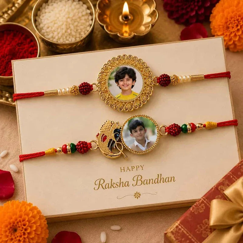 Combo of rakhi with Ganesha idol charm and framed photo for raksha bandhan