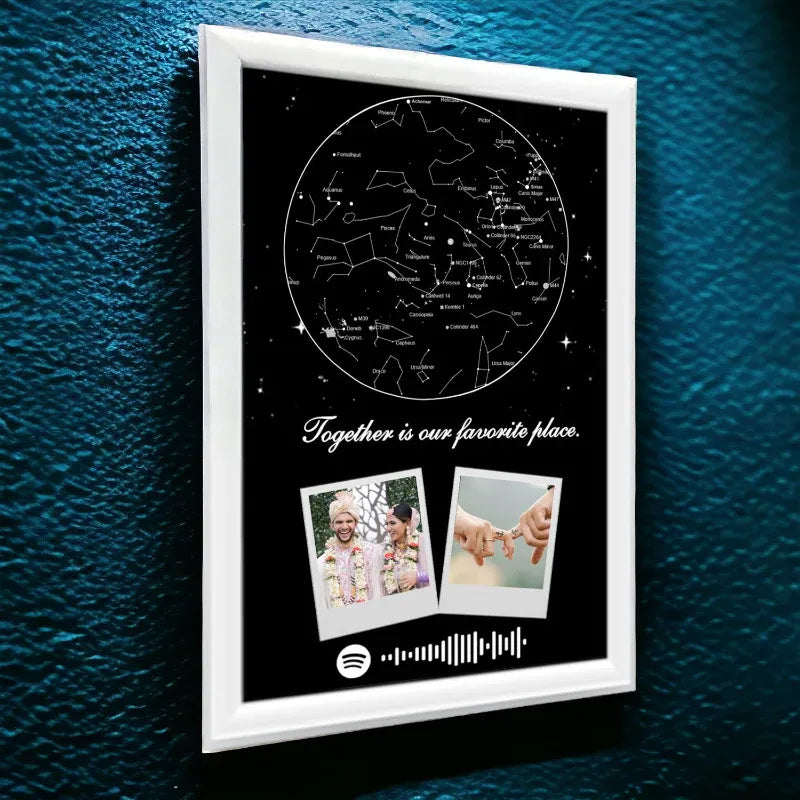 Unique personalised wedding gift for couples, India — star ma,p Spotify photo frame ZingyGifts.