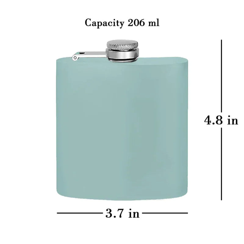 A custom hip flask in blue color with a silver cap and the engraved initial 'P' along with the text 'PRIYANSHU' on the front.