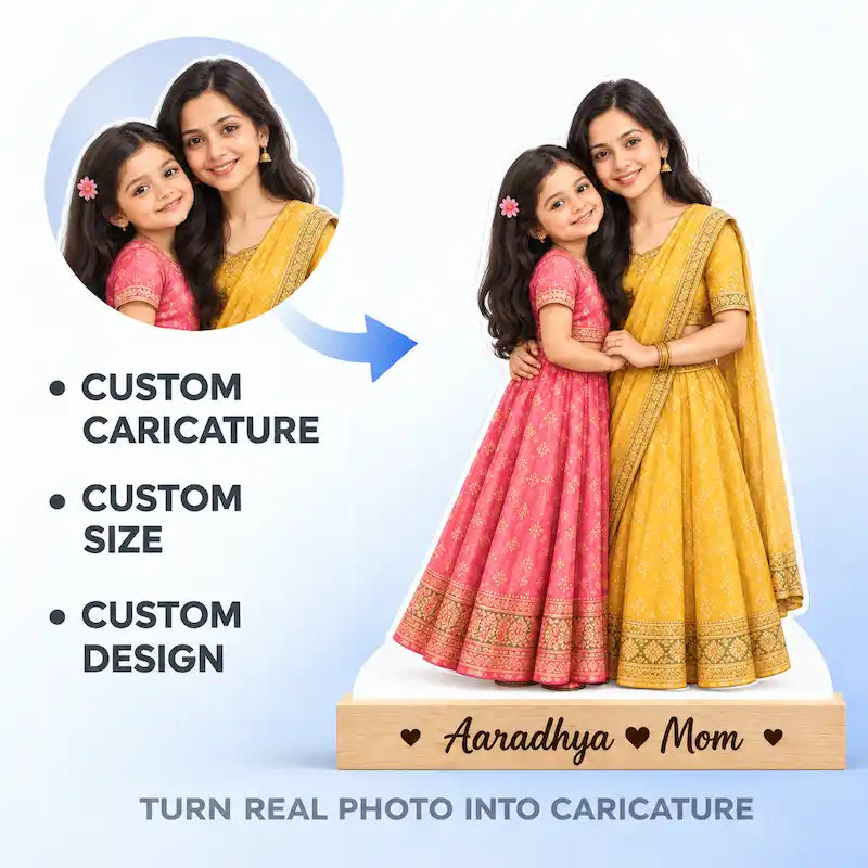 Custom caricature process - real mom daughter photo turned into personalized caricature art