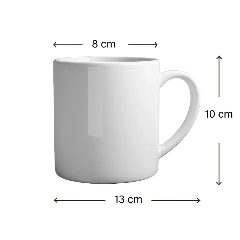 Personalised rakhi mug dimensions — 8cm x 10cm x 13cm white ceramic coffee mug, custom photo raksha bandhan gift ZingyyGifts India