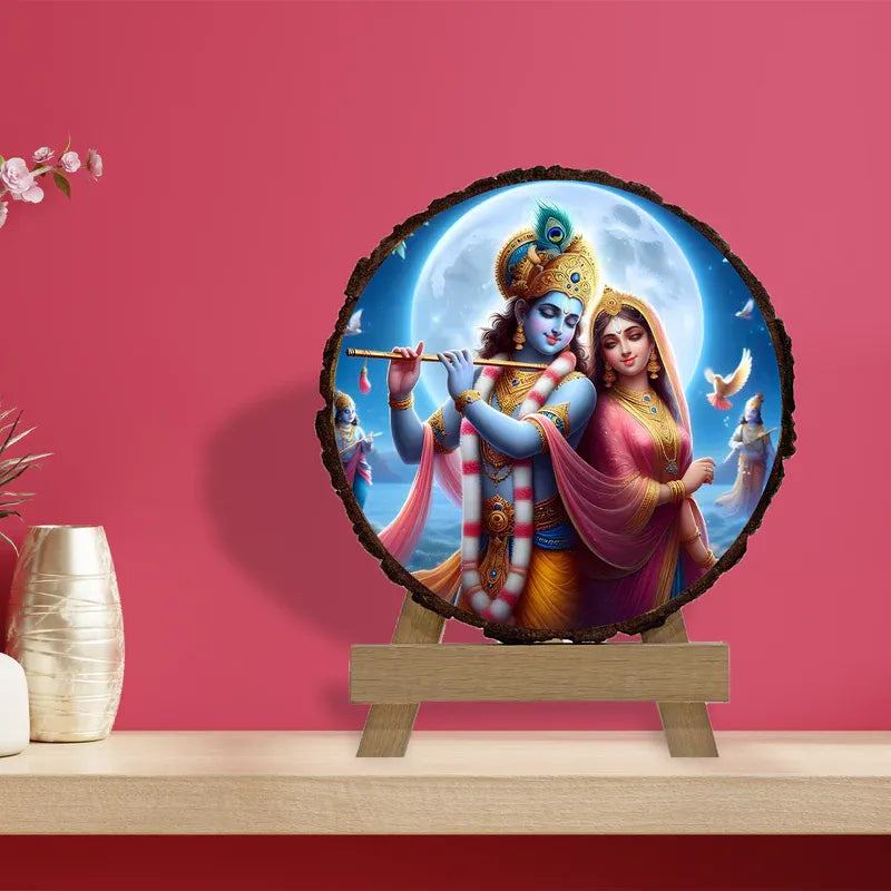 Decorative panel with a depiction of two figures on a stand against a pink background