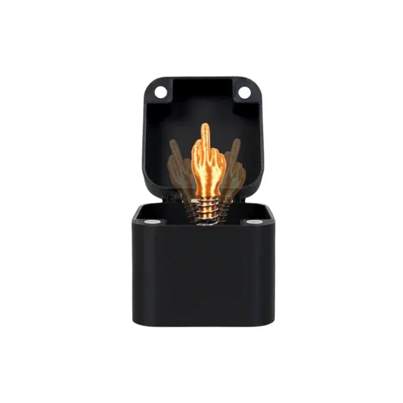 Black light bulb-shaped container with a gold light bulb inside on a white background