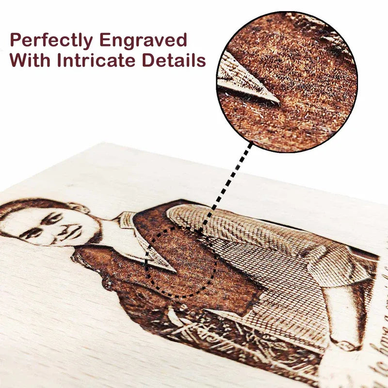 Engraved illustration of a person with a close-up of intricate details.