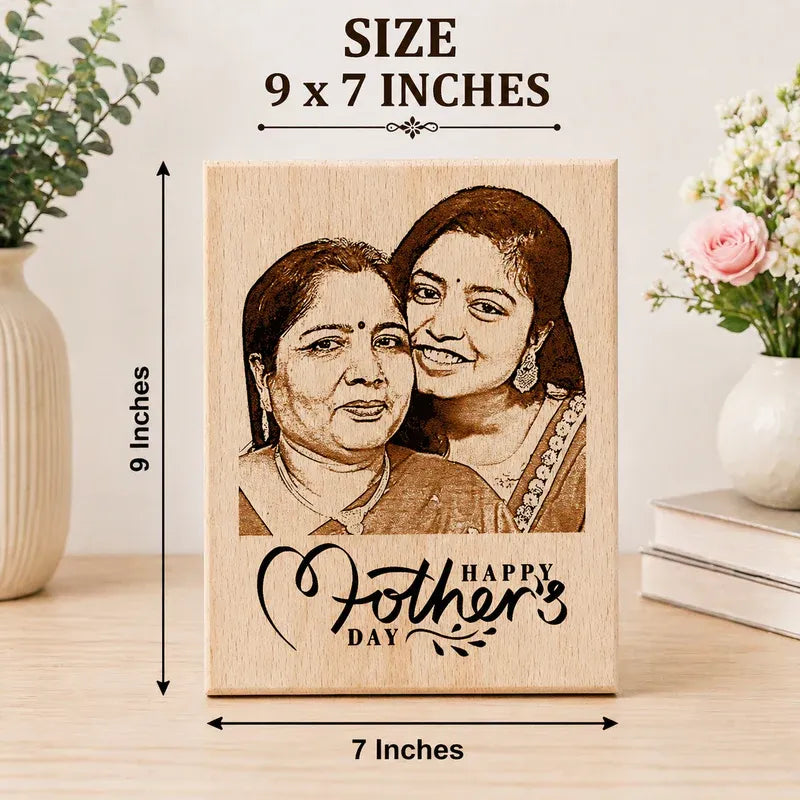 Engraved wooden photo frame for mom size 9x7 inches – custom Mother's Day photo frame with laser engraved portrait