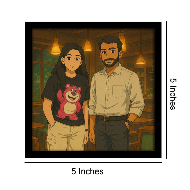 Illustration of a man and woman standing in a room with dimensions indicated.