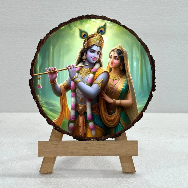 Decorative panel with a depiction of two figures on a stand against a light gray background