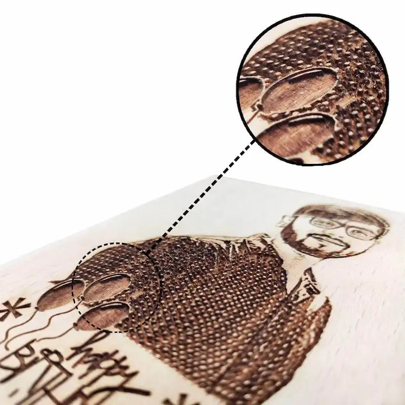 Close-up of a detailed tattoo design on skin, with an inset showing texture details.