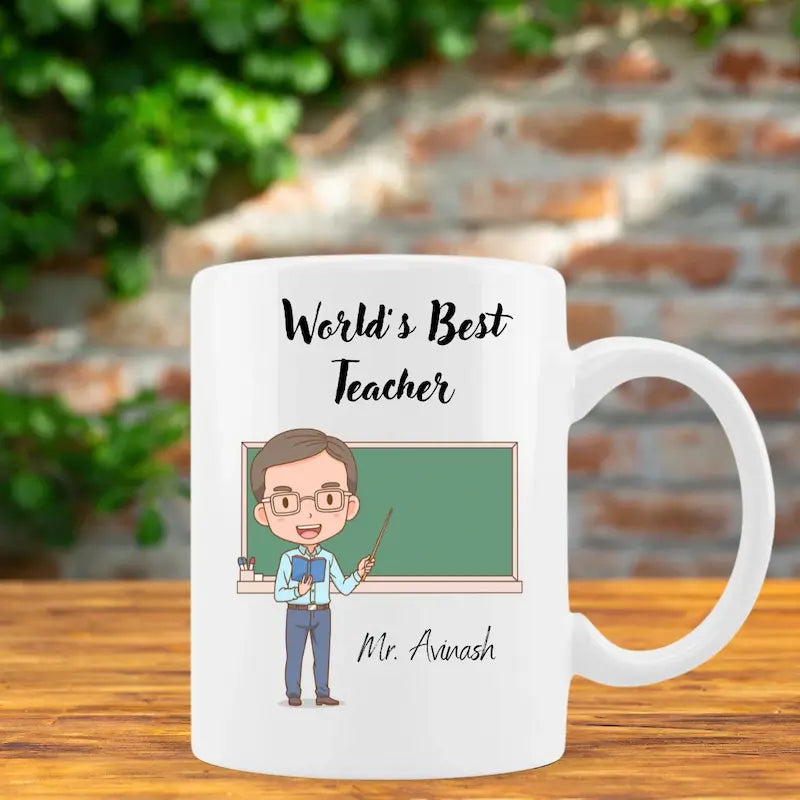 World's Best Teacher personalized mug with custom name for Teachers Day gift