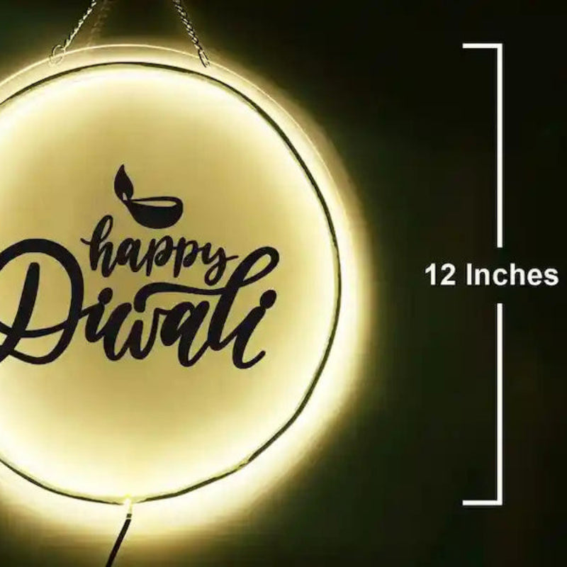 Diwali LED light 12-inch neon ring size shown with Happy Diwali design