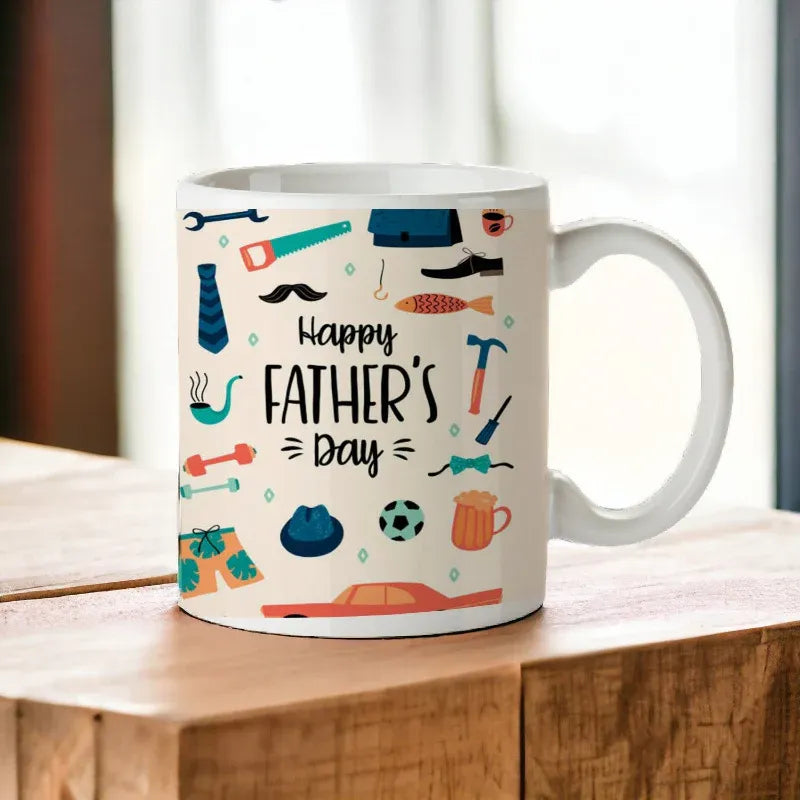 Mug with Father's Day design on a wooden surface