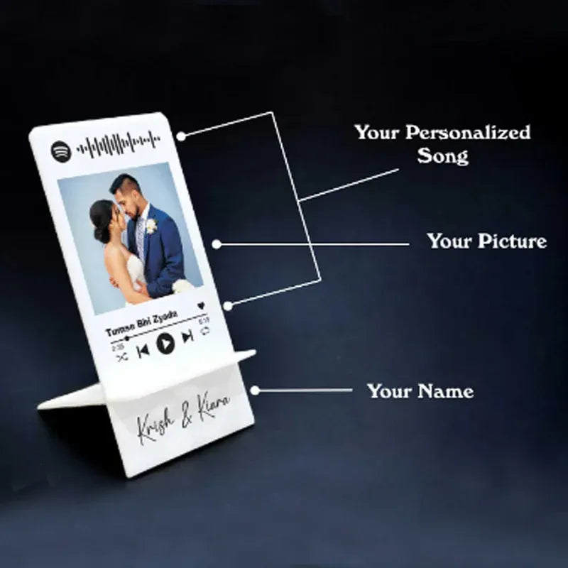 Personalized music plaque with customizable elements on a dark background