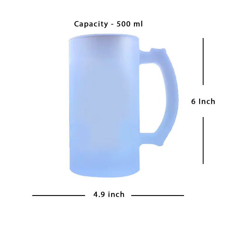 Blue mug with measurements on a white background